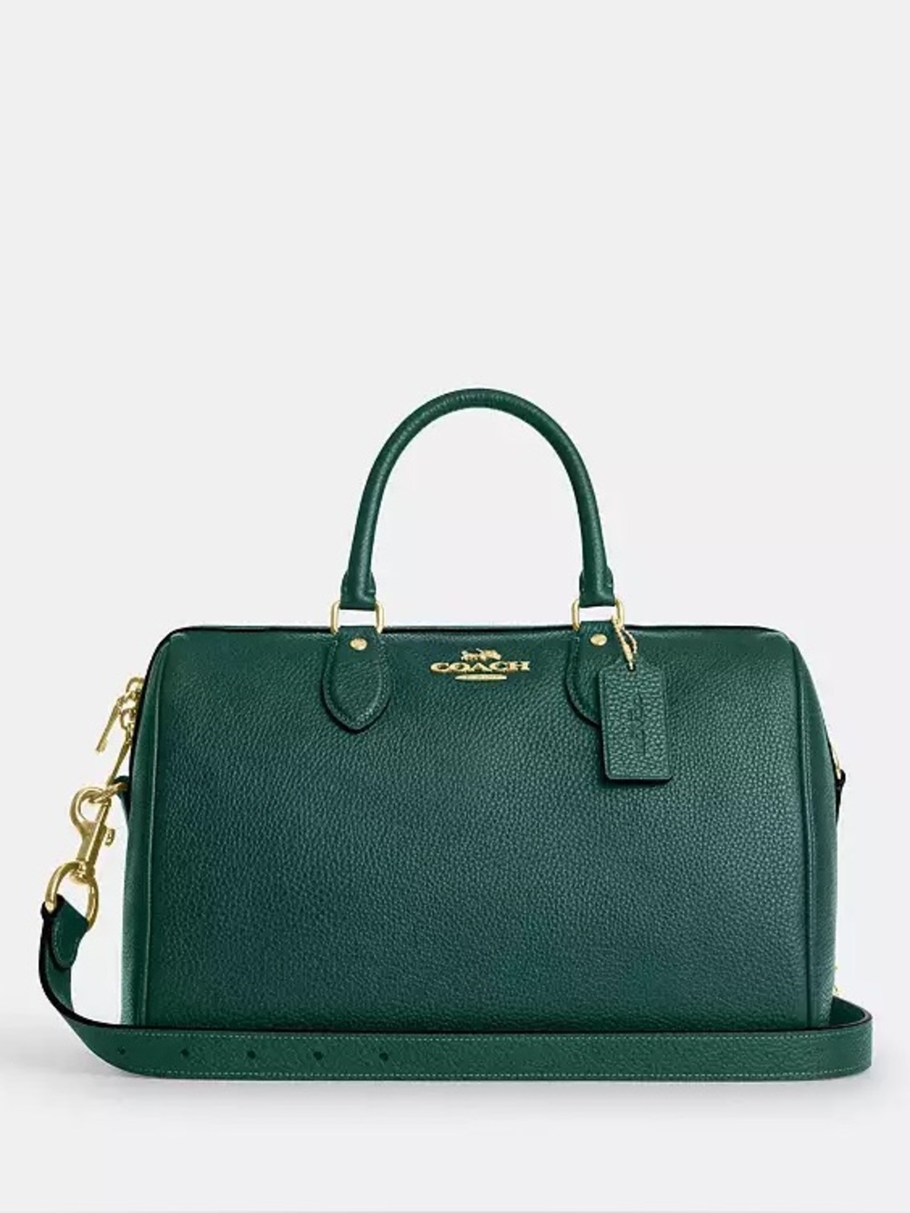 Coach Rowan Large Satchel Emerald Green Pebble Leather Gold Hardware NWT - Picture 12 of 12